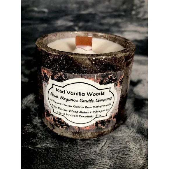 Hand Poured Candle Handmade Concrete Vessel Scent Iced Vanilla Woods - Picture 1 of 4
